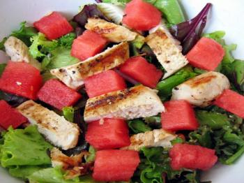 Coriander Grilled Chicken and Watermelon Salad with Ginger-Lemongrass Dressing